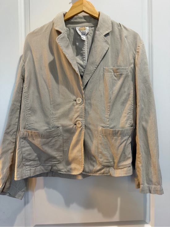 Talbots Jackets & Blazers - Talbots Stretch Pinstripe Blazer Jacket Tan White Cotton Women's 12 Two Button